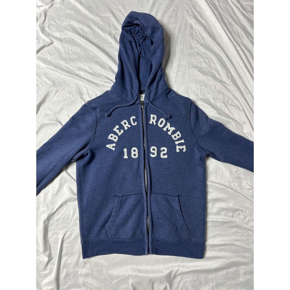 Abercrombie & Fitch Mens Full Zip Hoodie Blue Applique Logo Sweatshirt Medium - Picture 3 of 13